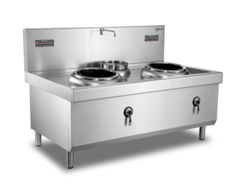 Dual Burner Single Basin Stainless Steel Induction Wok