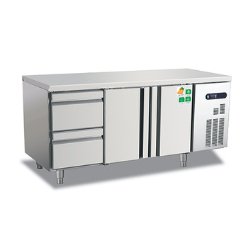 Double doors commercial table top fridge with double drawers counter